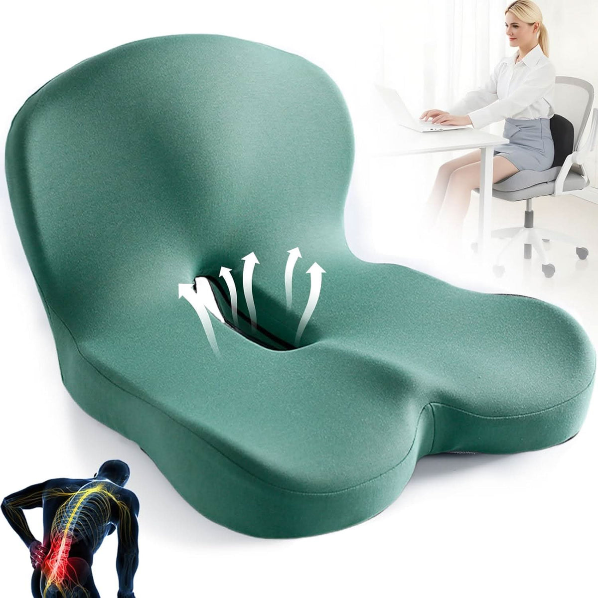 Seat Cushion Ergonomic Memory Foam Non-Slip Bottom