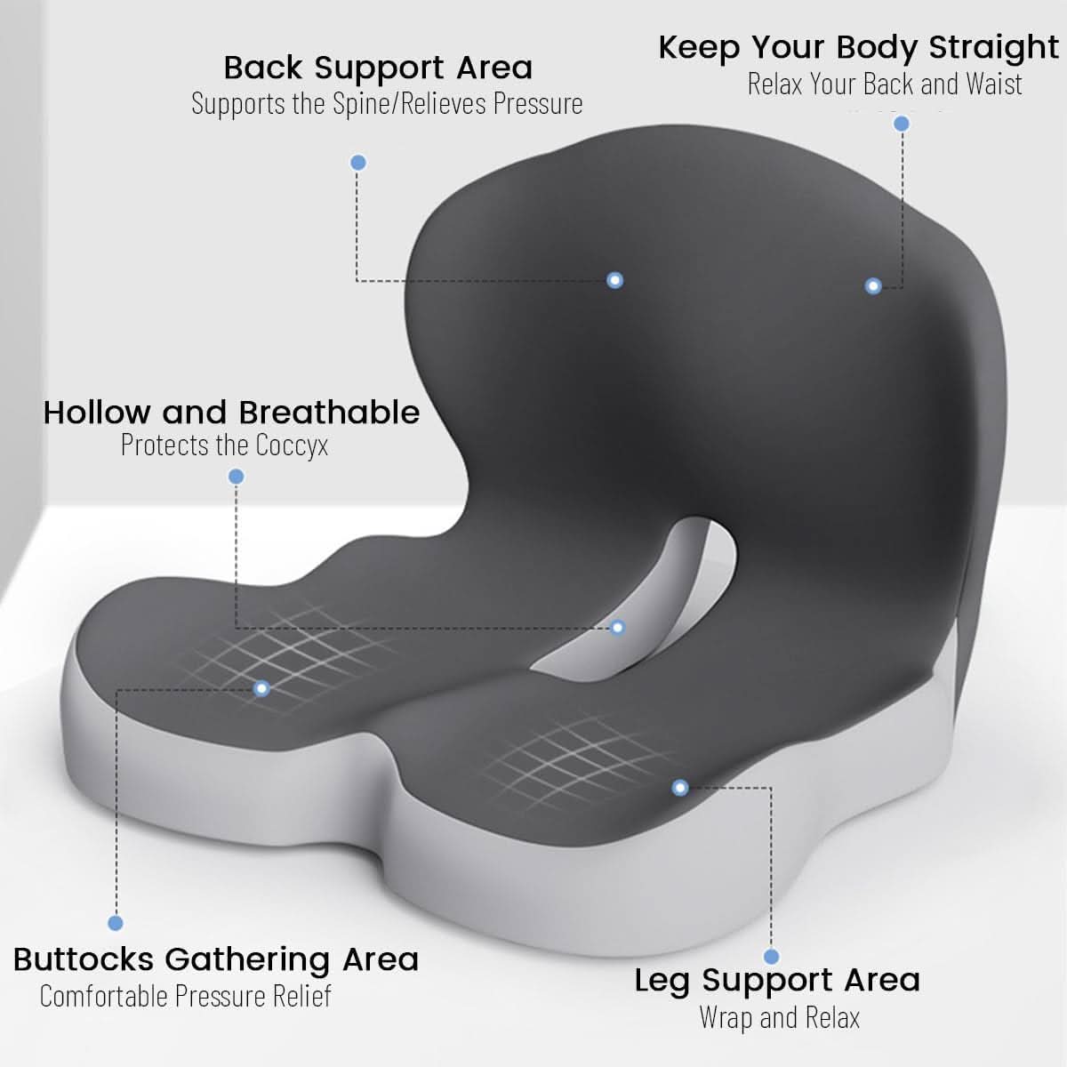 Seat Cushion Ergonomic Memory Foam Non-Slip Bottom