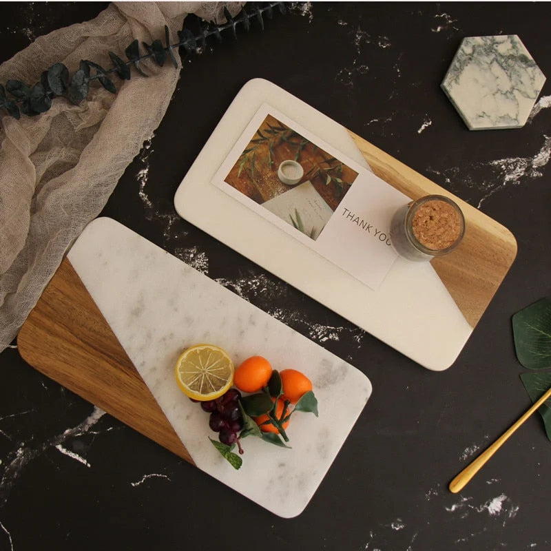 Serving Tray Marble & Wood Compact Rectangular