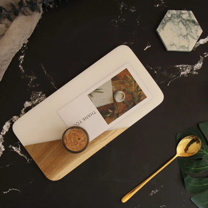 Serving Tray Marble & Wood Compact Rectangular