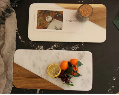 Serving Tray Marble & Wood Compact Rectangular