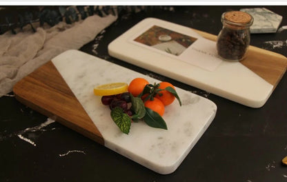 Serving Tray Marble & Wood Compact Rectangular