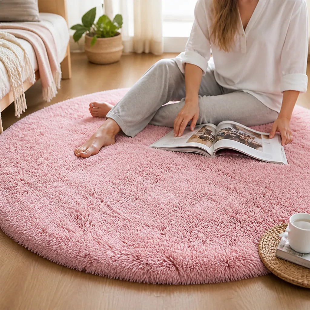 Shaggy Fluffy Polyester Rug with Non-Slip Backing (Machine-Washable)