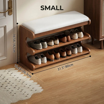 Shoe Storage Bench Solid Bamboo Two-Tier Shelf & Hidden Compartment