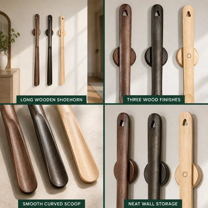Shoehorn Long Handle 20 Inch Solid Wood Magnetic Mount