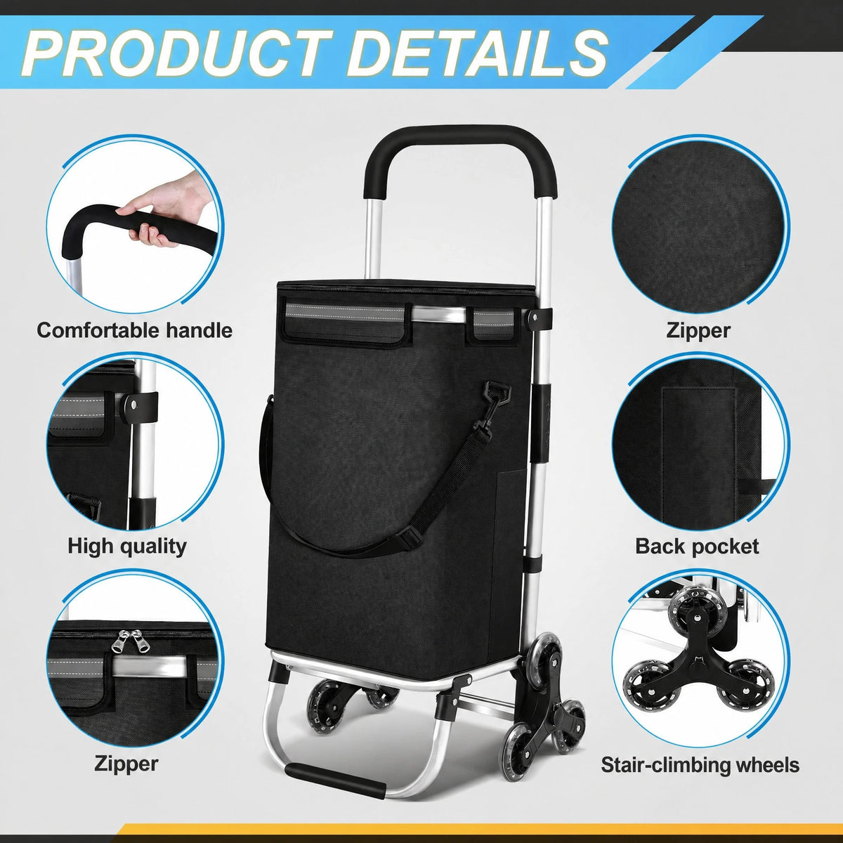 Shopping Trolley Foldable Insulated Cooling Compartment 10.6 Gallon Capacity