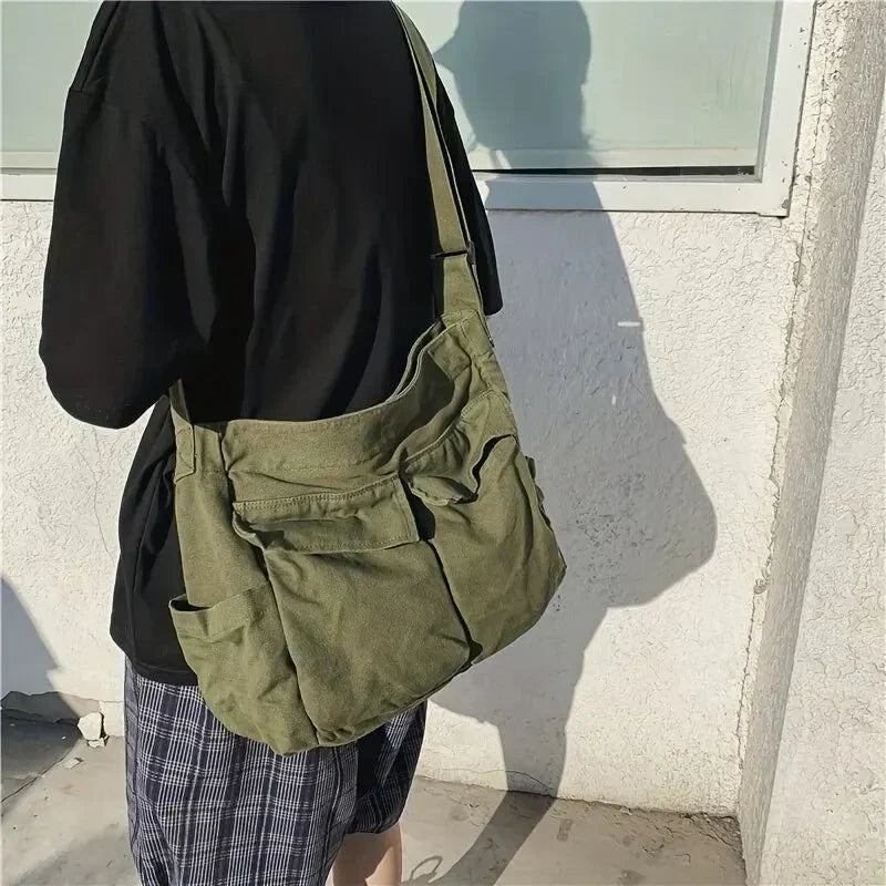 Shoulder Bag Canvas Spacious Interior Zippered Flap