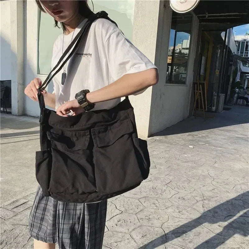 Shoulder Bag Canvas Spacious Interior Zippered Flap