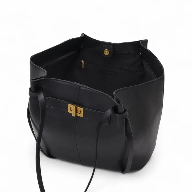 Shoulder Bag Laptop-Sized PU Leather Gold Clasp