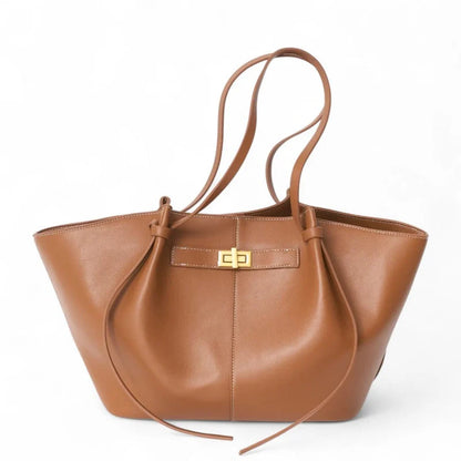Shoulder Bag Laptop-Sized PU Leather Gold Clasp