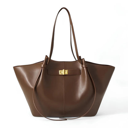 Shoulder Bag Laptop-Sized PU Leather Gold Clasp