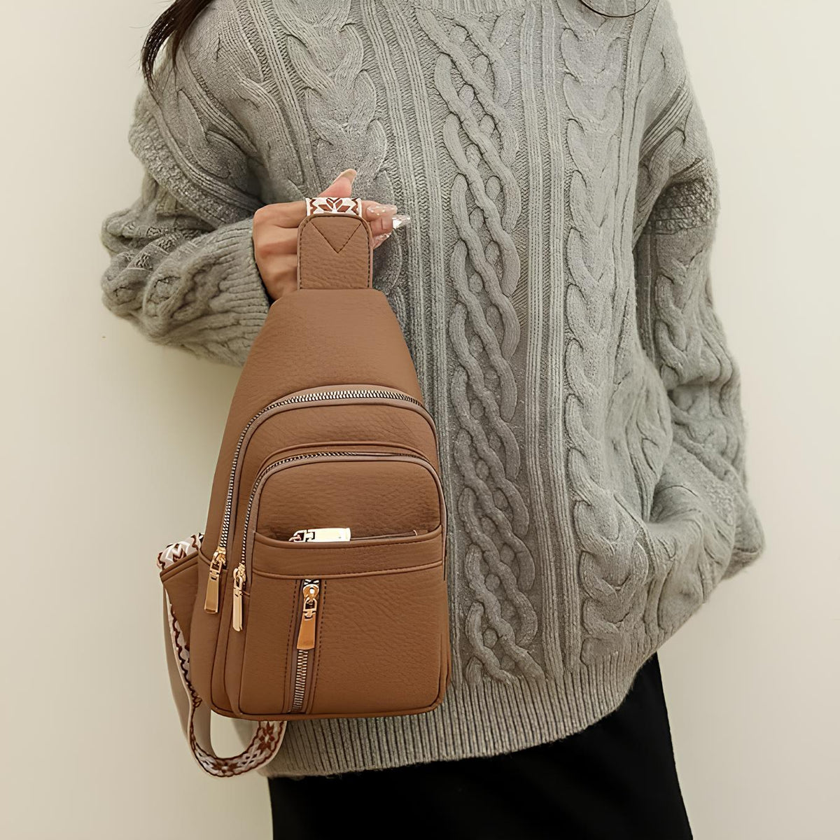 Shoulder Bag Multiple Zippered Compartments Adjustable Strap Lightweight