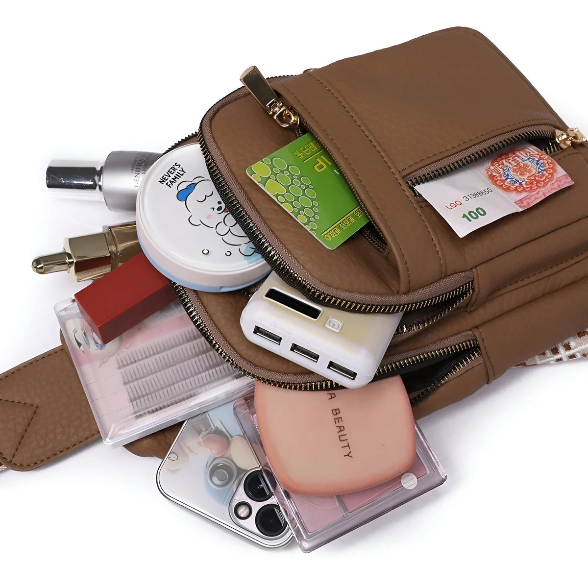 Shoulder Bag Multiple Zippered Compartments Adjustable Strap Lightweight