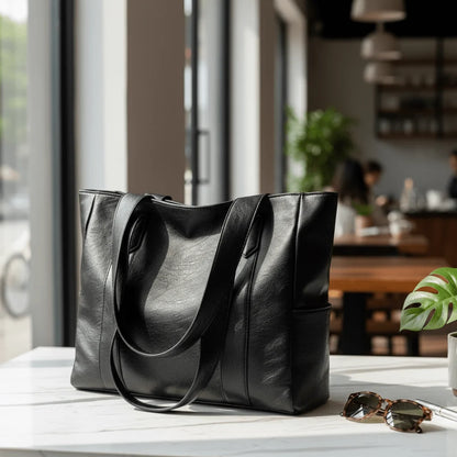 Shoulder Bag Smooth PU Leather Zipper Closure Spacious Interior Pockets