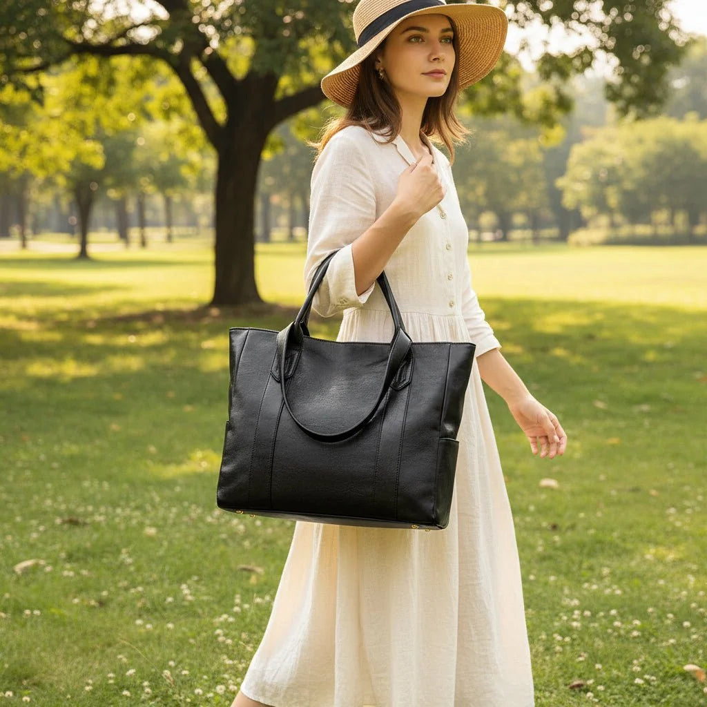 Shoulder Bag Smooth PU Leather Zipper Closure Spacious Interior Pockets