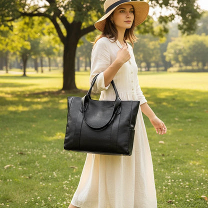 Shoulder Bag Smooth PU Leather Zipper Closure Spacious Interior Pockets
