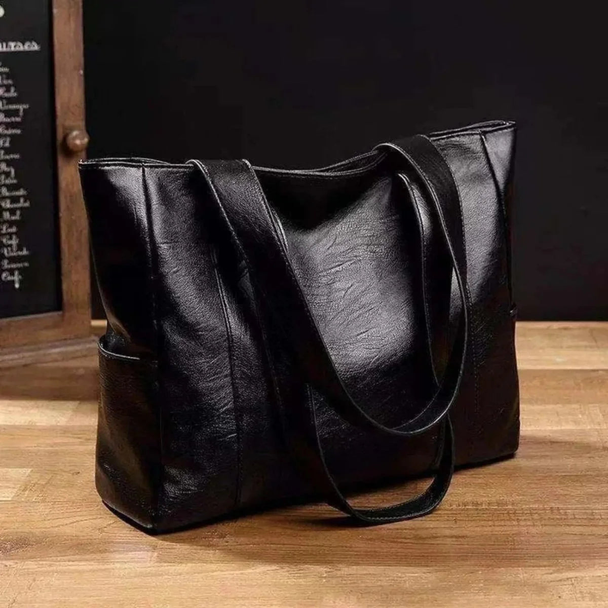 Shoulder Bag Smooth PU Leather Zipper Closure Spacious Interior Pockets