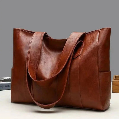 Shoulder Bag Smooth PU Leather Zipper Closure Spacious Interior Pockets