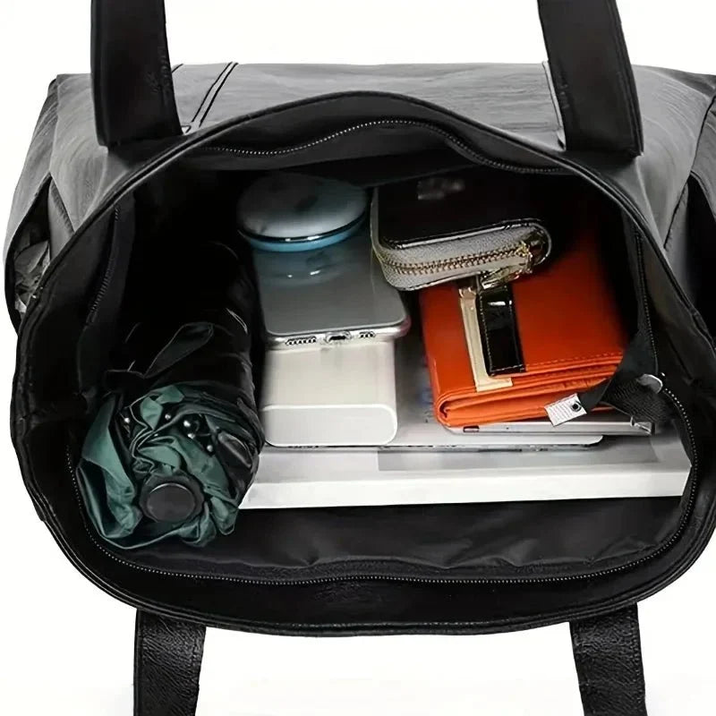 Shoulder Bag Smooth PU Leather Zipper Closure Spacious Interior Pockets