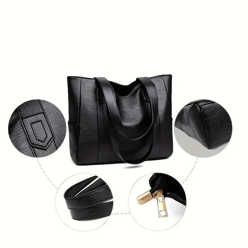 Shoulder Bag Smooth PU Leather Zipper Closure Spacious Interior Pockets