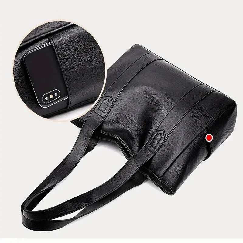 Shoulder Bag Smooth PU Leather Zipper Closure Spacious Interior Pockets