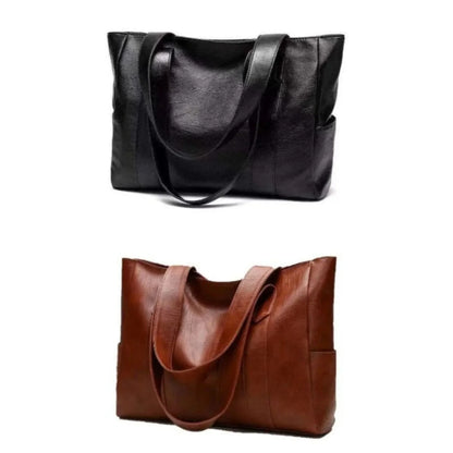 Shoulder Bag Smooth PU Leather Zipper Closure Spacious Interior Pockets