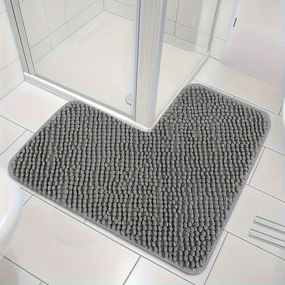 Shower Mat L-Shaped Plush Chenille Non-Slip