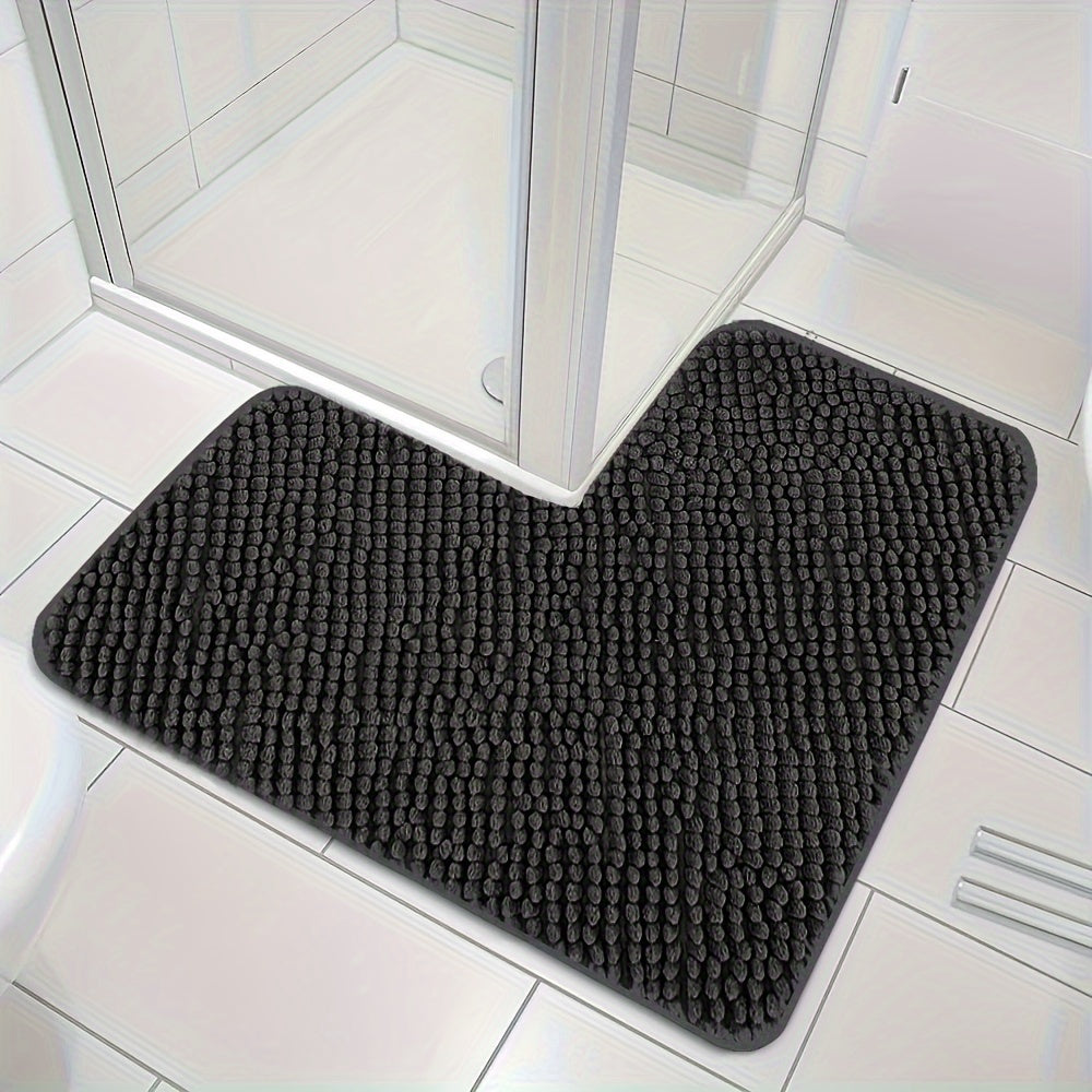 Shower Mat L-Shaped Plush Chenille Non-Slip