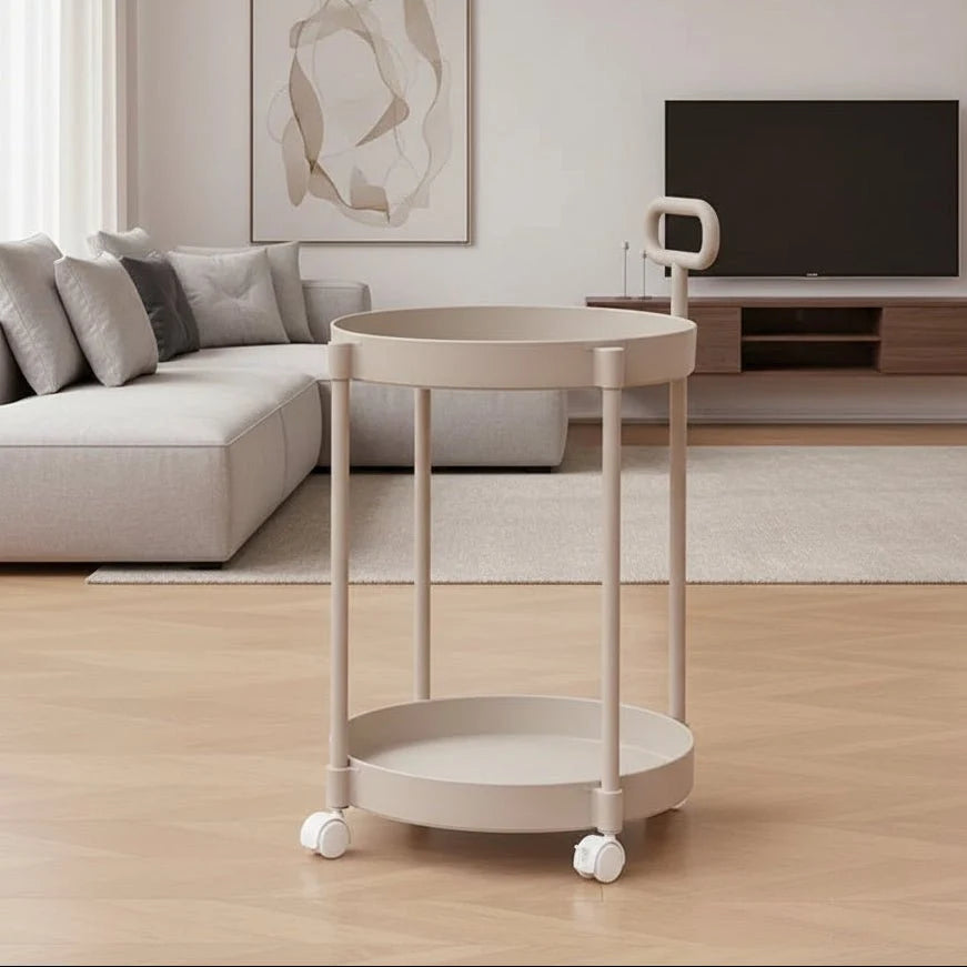 Side Table 2-Tier Storage Rolling Casters & Handle