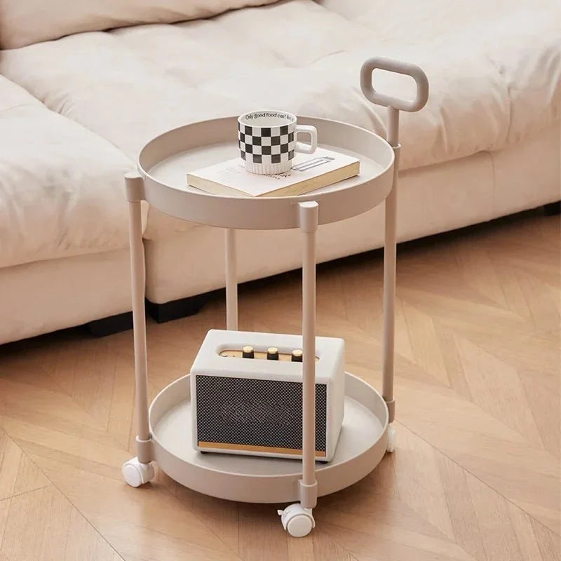 Side Table 2-Tier Storage Rolling Casters & Handle