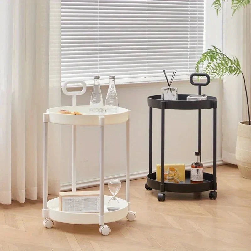 Side Table 2-Tier Storage Rolling Casters & Handle