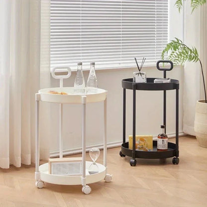 Side Table 2-Tier Storage Rolling Casters & Handle