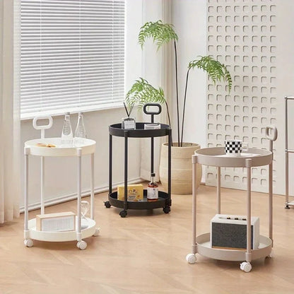 Side Table 2-Tier Storage Rolling Casters & Handle