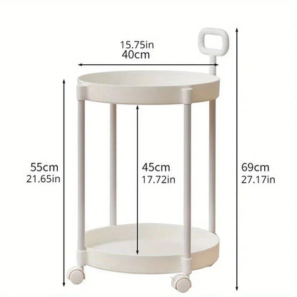 Side Table 2-Tier Storage Rolling Casters & Handle