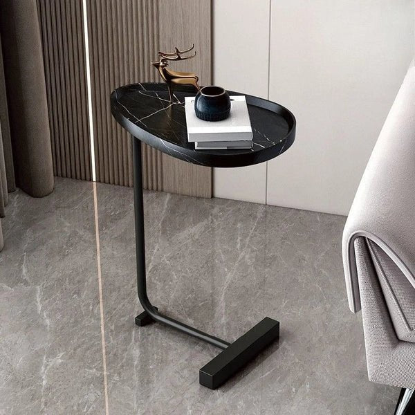 Side Table C-Shaped MDF Tabletop Steel Frame