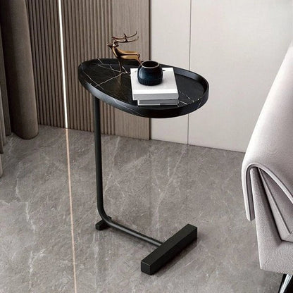 Side Table C-Shaped MDF Tabletop Steel Frame