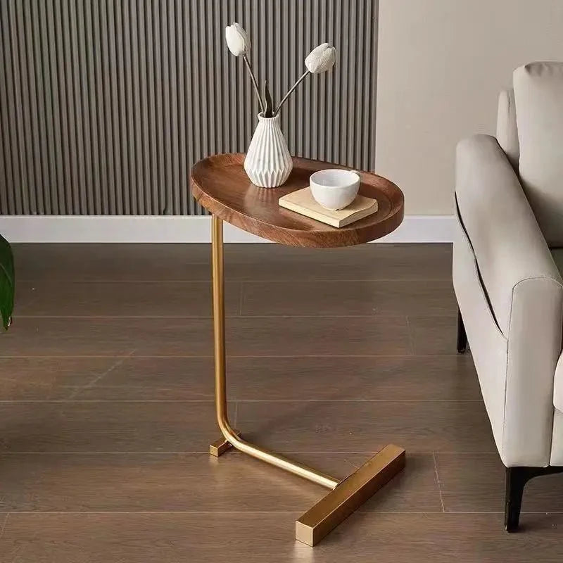 Side Table C-Shaped MDF Tabletop Steel Frame