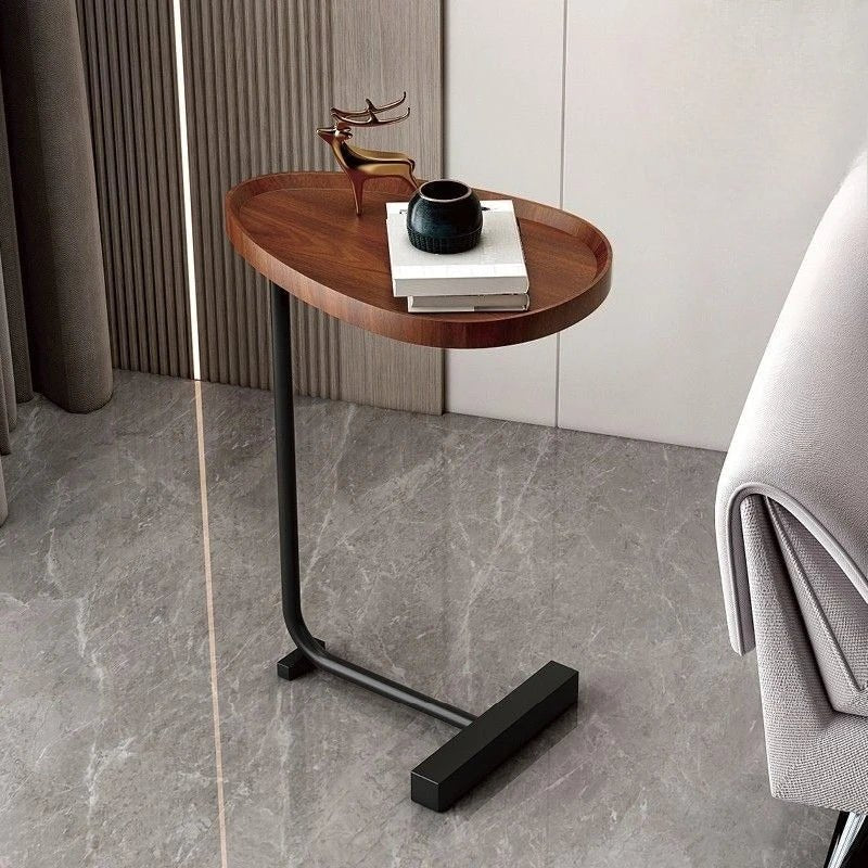 Side Table C-Shaped MDF Tabletop Steel Frame