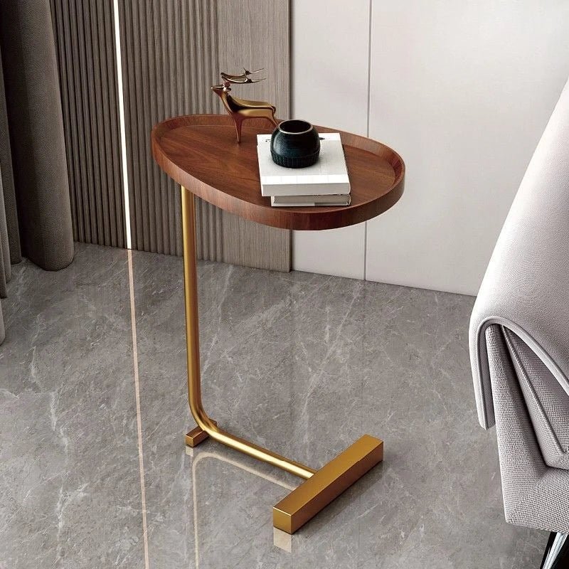 Side Table C-Shaped MDF Tabletop Steel Frame