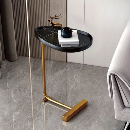 Side Table C-Shaped MDF Tabletop Steel Frame