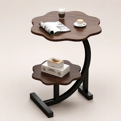 Side Table Two-Tier Wood-Finish Top Stainless Steel Frame