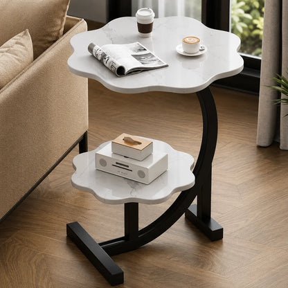 Side Table Two-Tier Wood-Finish Top Stainless Steel Frame
