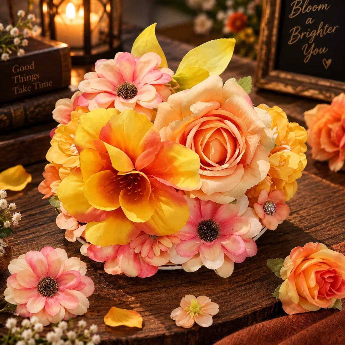 Silk Flower Heads Autumn Orange 48-Piece Reusable