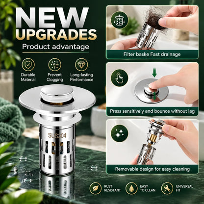 Sink Stopper Push To Open Brass Core