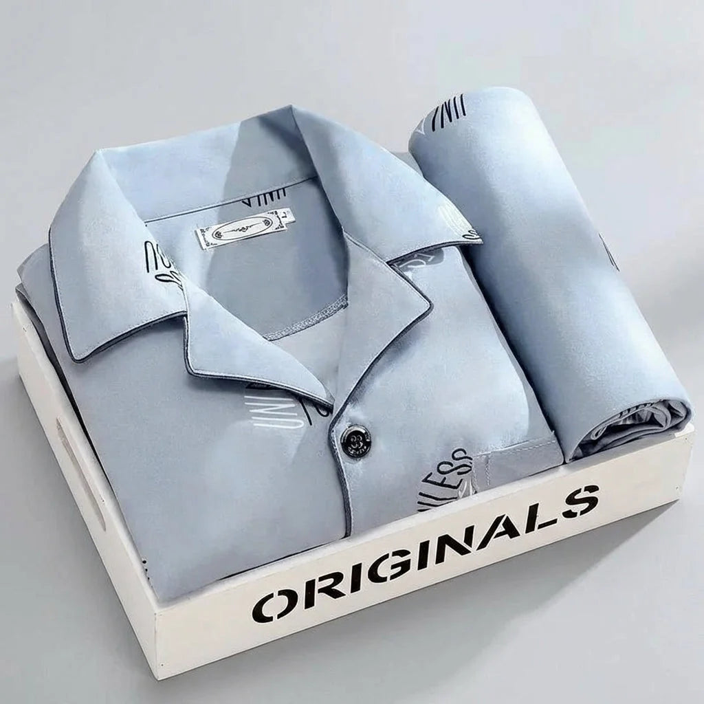 Sleepwear Set Button-Up Shirt & Trousers Soft Breathable