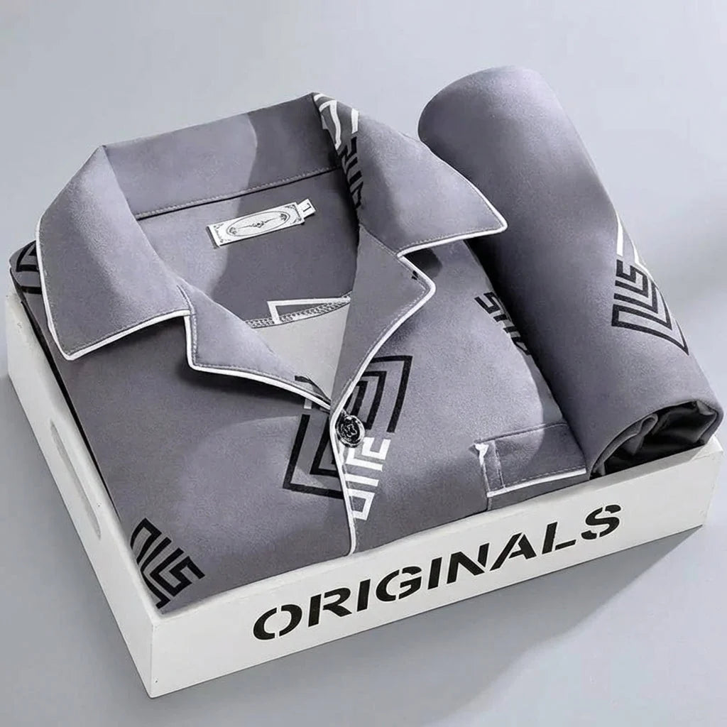 Sleepwear Set Button-Up Shirt & Trousers Soft Breathable