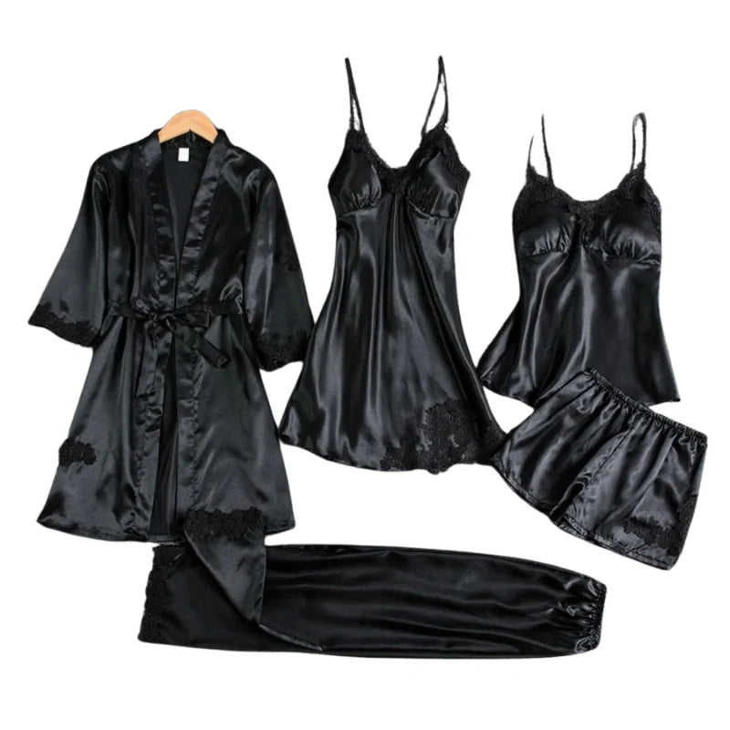 Sleepwear Set Satin & Lace Five Piece