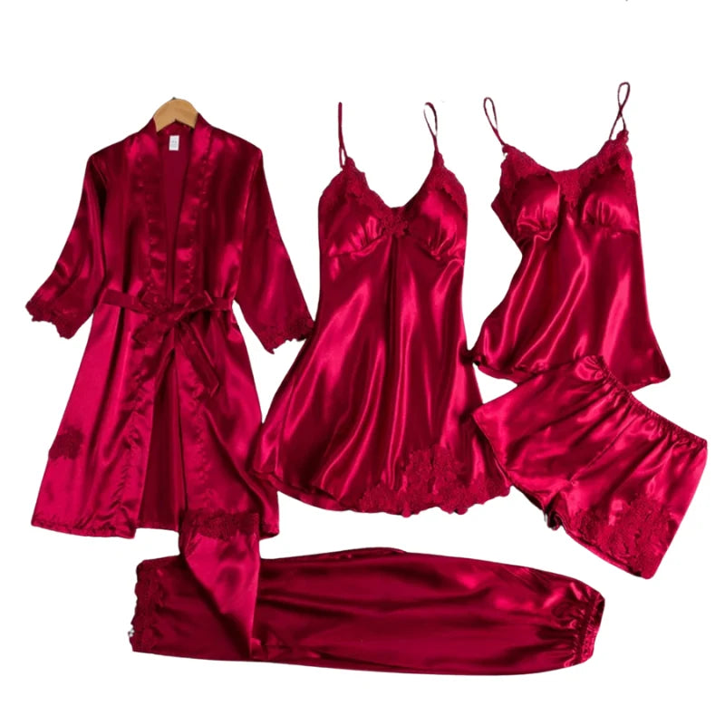 Sleepwear Set Satin & Lace Five Piece