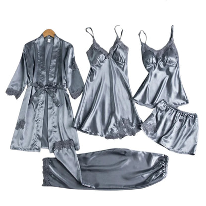Sleepwear Set Satin & Lace Five Piece