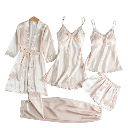 Sleepwear Set Satin & Lace Five Piece